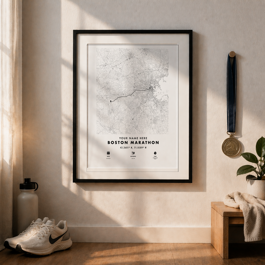 Boston Marathon Finisher Map - Framed poster