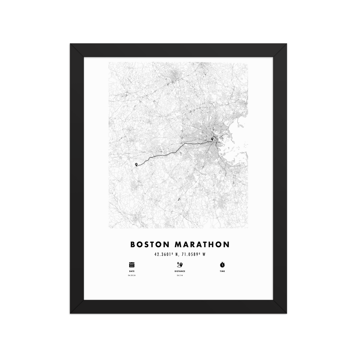 Boston Marathon Finisher Map - Framed poster